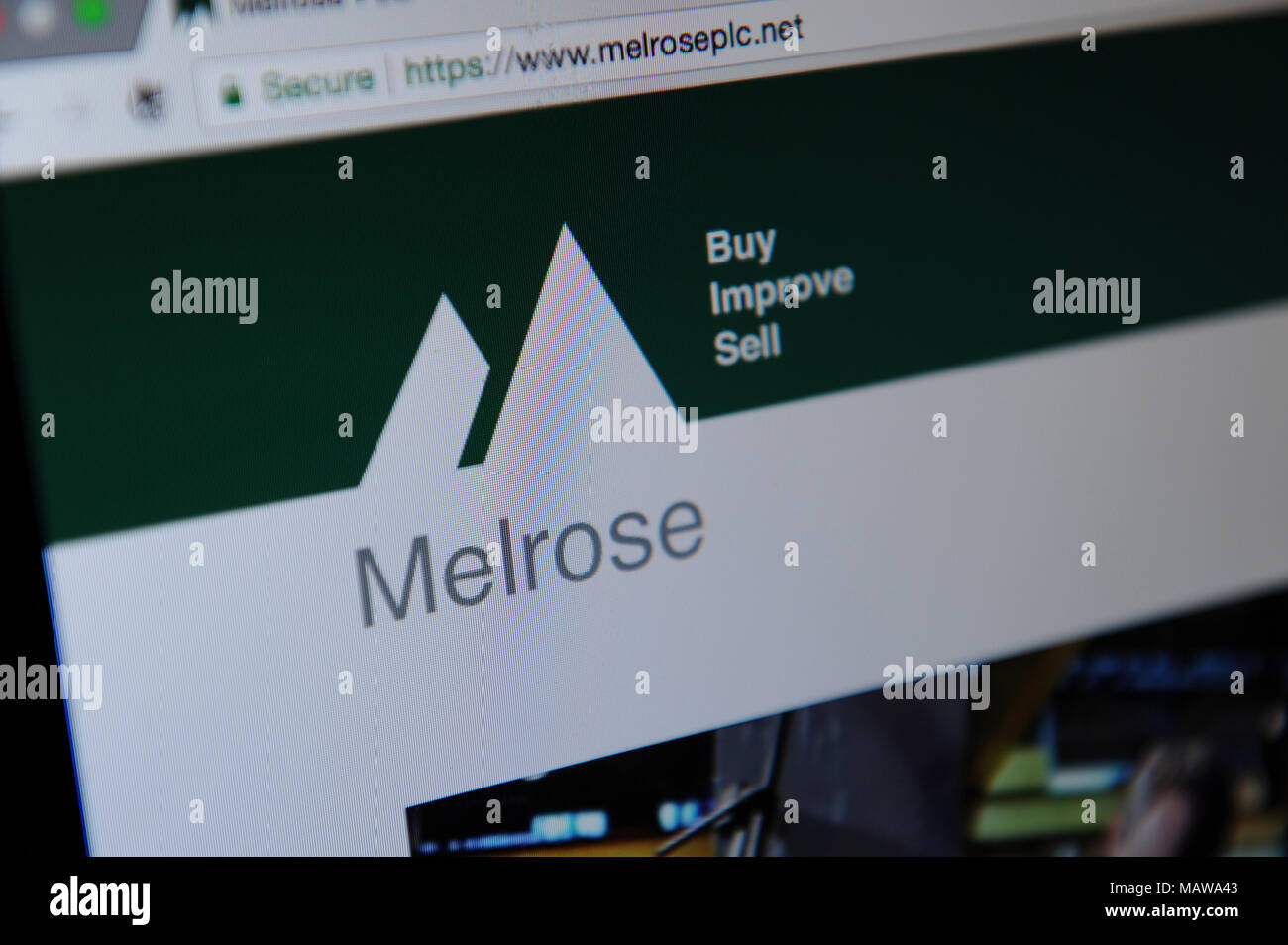 Website von Melrose, eine britische Basis Investment Company Stockfoto