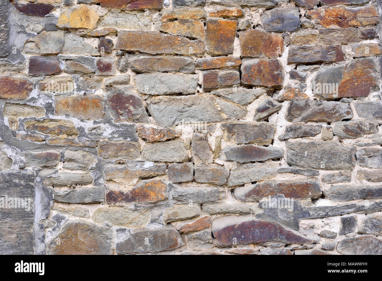 Antike stonewall Hintergrund mit Pflaster Steine oder Sandstein. Stockfoto