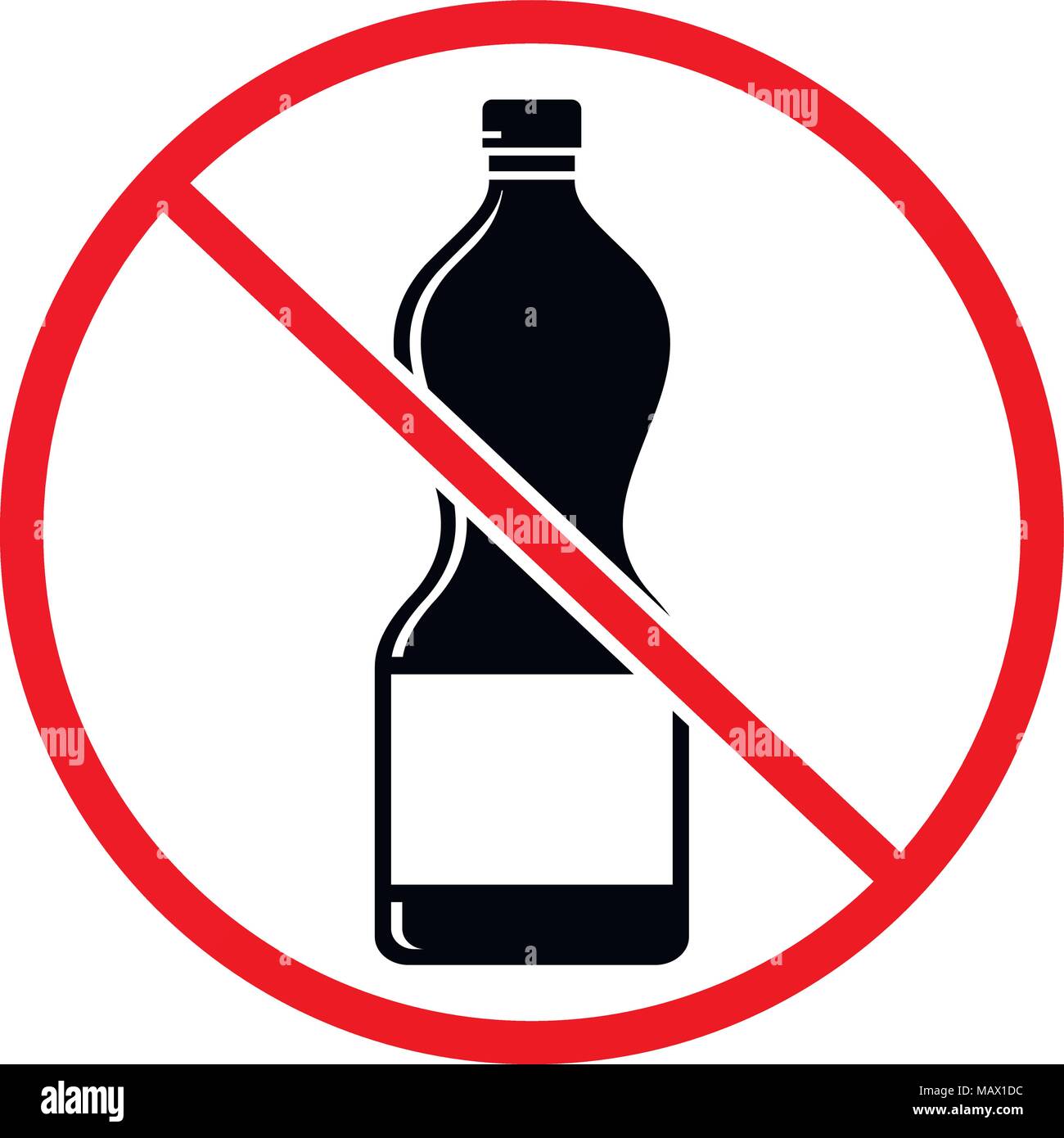 Plastikflasche nicht erlaubt Zeichen auf weißem Hintergrund Stock Vektor