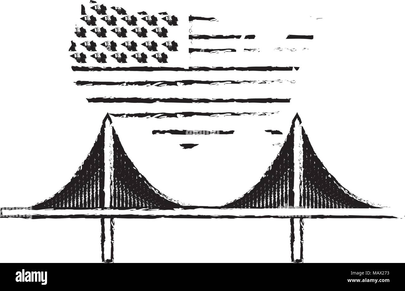Amerikanische Flagge auf der Karte und Brücke Wahrzeichen Stock Vektor