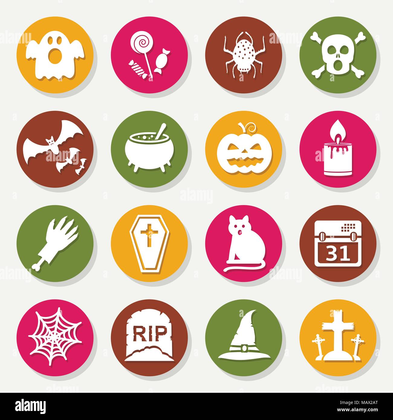 16 Halloween runde Symbole. Vector Illustration. Stock Vektor