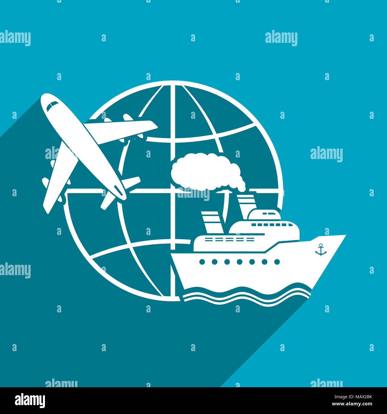Rund um die Welt, Flachbild Vector Illustration mit langen Schatten Stock Vektor