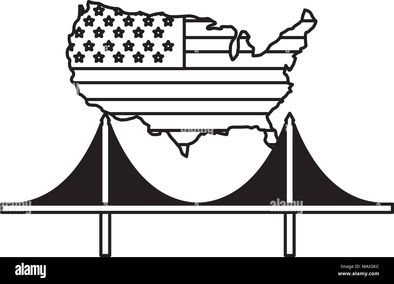 Amerikanische Flagge auf der Karte und Brücke Wahrzeichen Stock Vektor