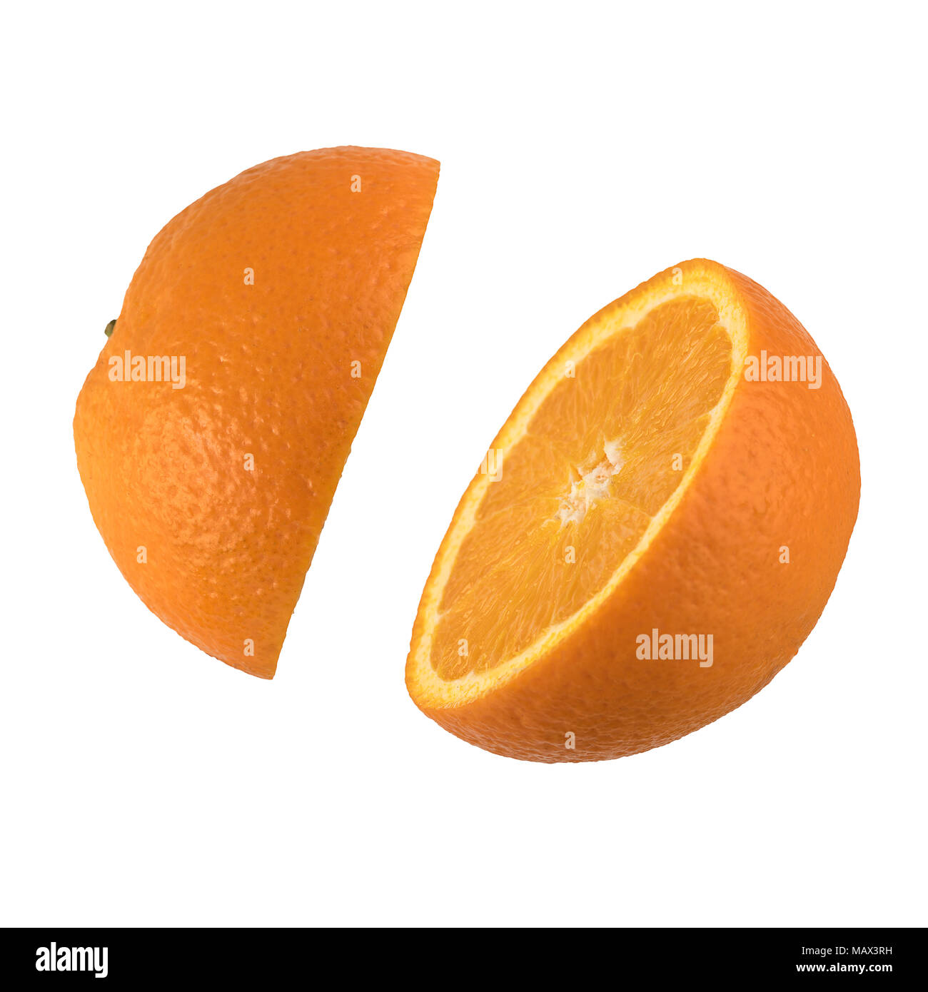 Schneiden Sie das Bild von 2 halbe Orange Stockfoto