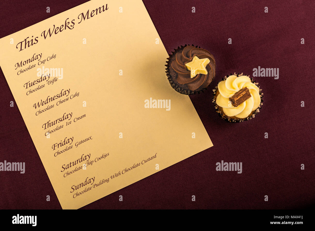 Konzept Bild von Chocoholic Schokolade sucht Schokolade Menü Schokolade Cupcake Cupcakes Stockfoto