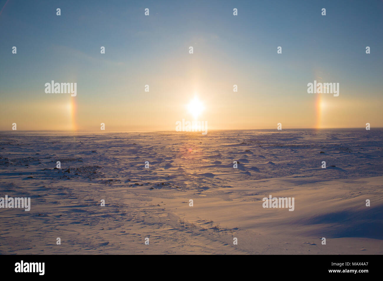 60595-01112 Sonnenuntergang auf Tundra, Cape Churchill Wapusk National Park, Churchill, MB Stockfoto
