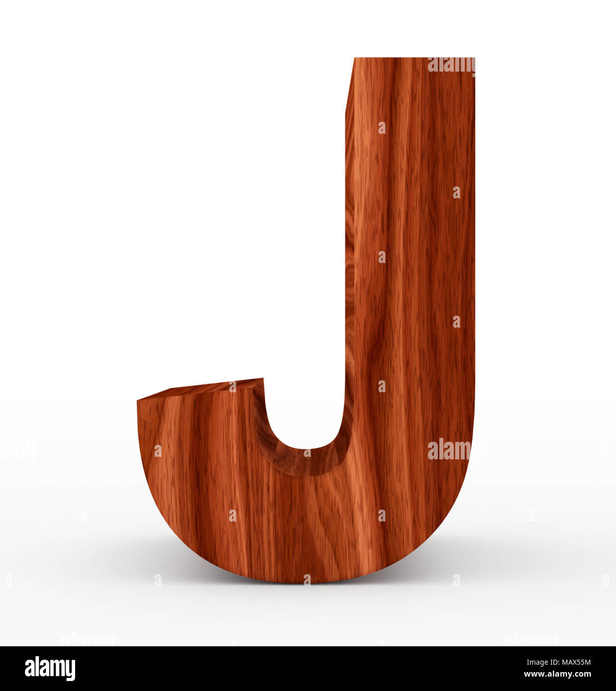 Buchstabe J 3d Holz isoliert auf Weiss - 3D-Rendering Stockfoto