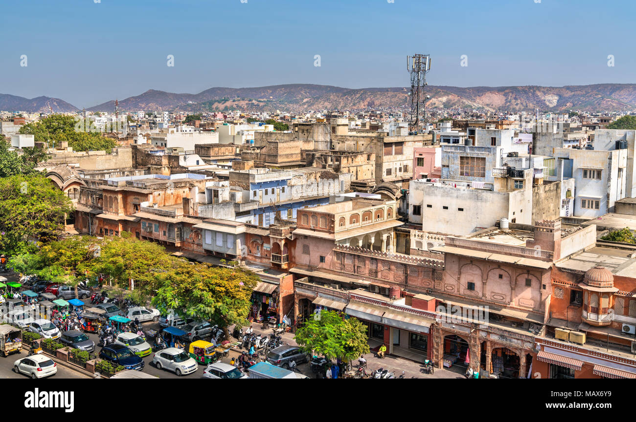 Stadtbild der Altstadt von Jaipur, Indien Stockfoto