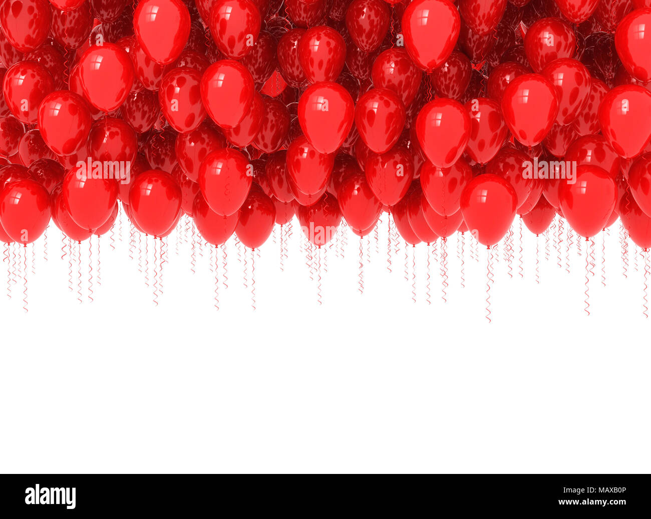 Rote Luftballons isoliert auf weißem Hintergrund Stockfoto