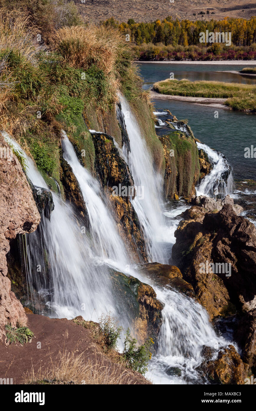 ID 00758-00 ... IDAHO - Falls Creek falls flowes in der Snake River entlang des Swan Valley. Stockfoto