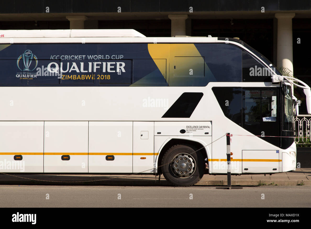 Ein Bus verwendet Cricket Teams des ICC World Cup Turnier in Harare, Simbabwe, statt zu transportieren. Stockfoto