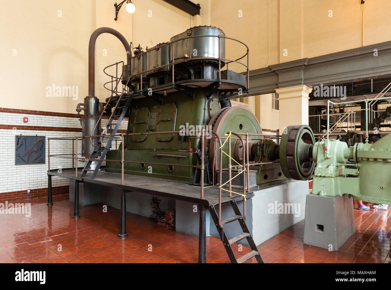 Der wichtigste Motor für die Wasserpumpen in Toronto das hohe Niveau der Pumpstation. Toronto, Ontario, Kanada. Stockfoto