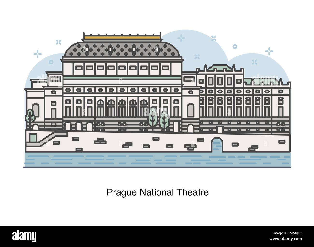 Vektor linie Abbildung von Prag Nationaltheater, Prag, Tschechische Republik. Stock Vektor