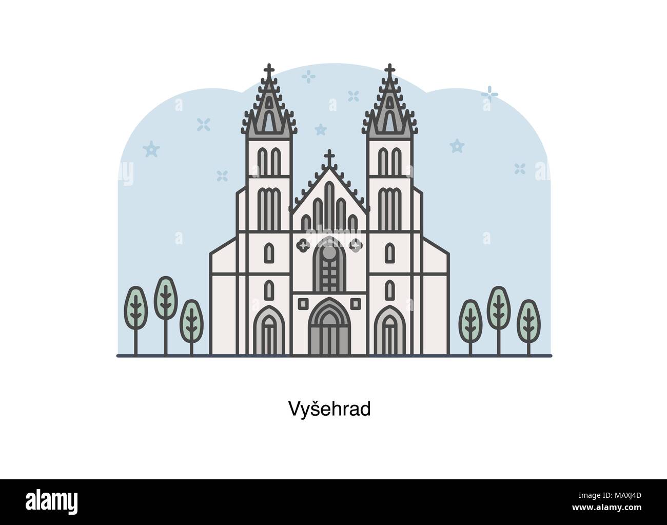 Vektor linie Abbildung der Basilika von St. Peter und St. Paul in Vyšehrad, Prag, Tschechische Republik. Stock Vektor