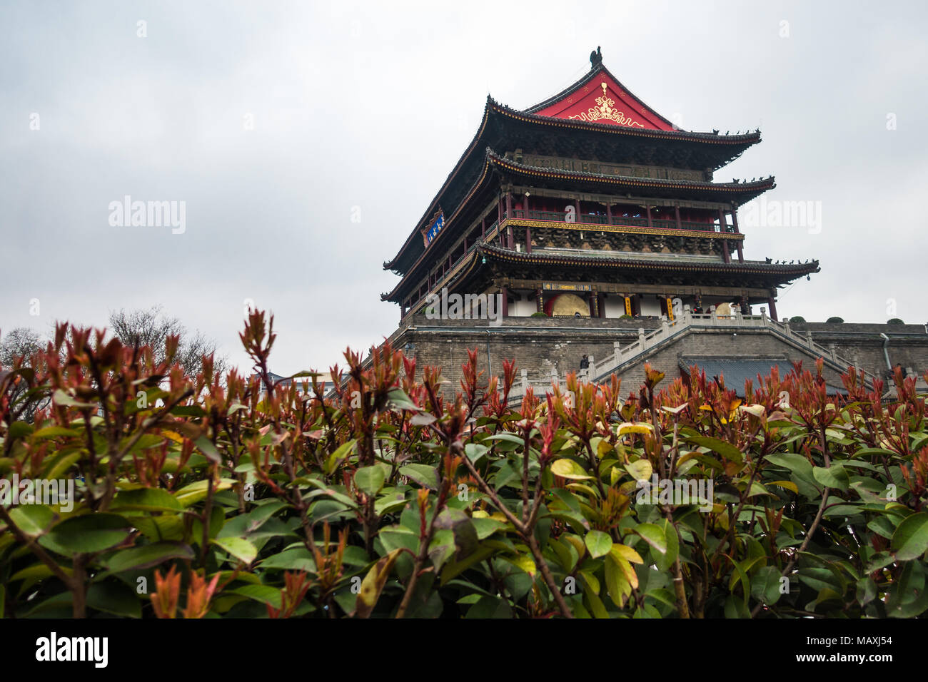 Xi'an China Zhong Lou zentralen Glockenturm kalten Wintertag März 2018 Stockfoto