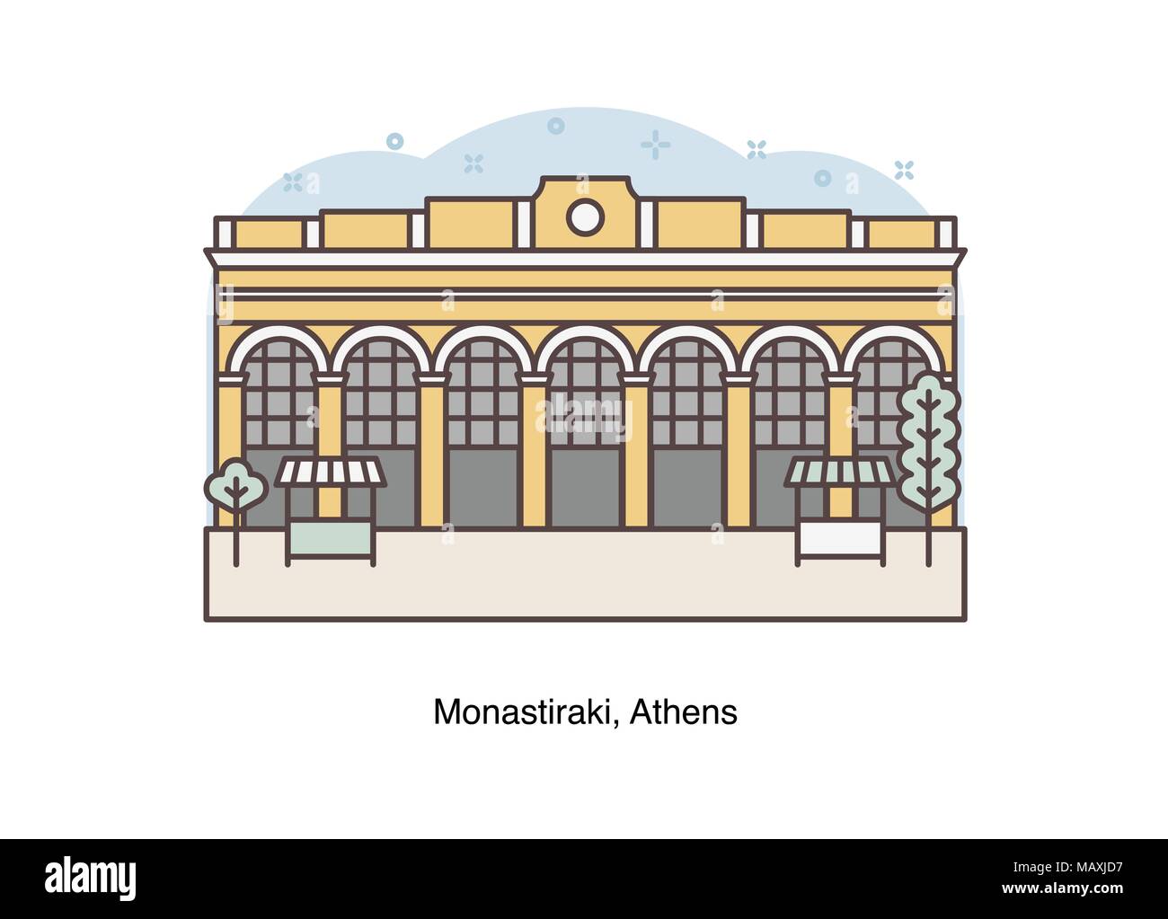 Vektor linie Abbildung: Monastiraki, Athen, Griechenland. Stock Vektor