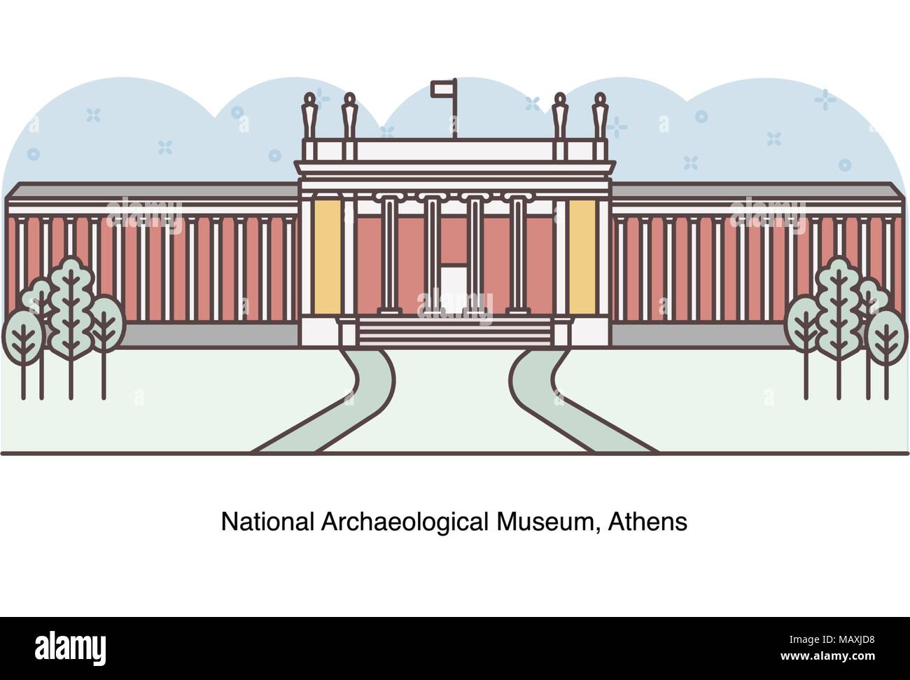 Vektor linie Abbildung: Archäologisches Nationalmuseum von Athen, Griechenland. Stock Vektor