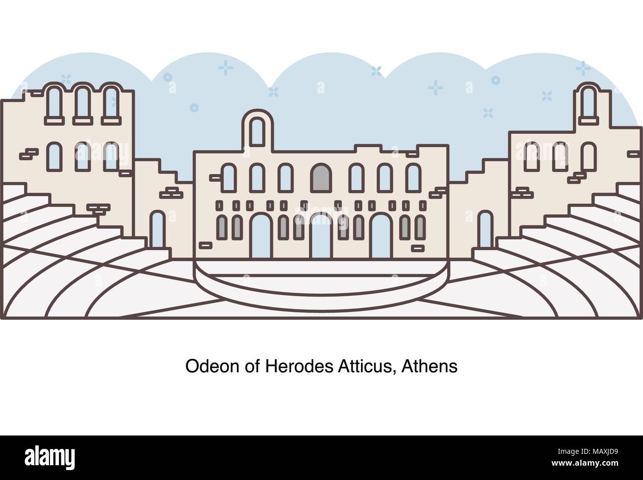 Vektor linie Abbildung: Odeon des Herodes Atticus, in Athen, Griechenland. Stock Vektor