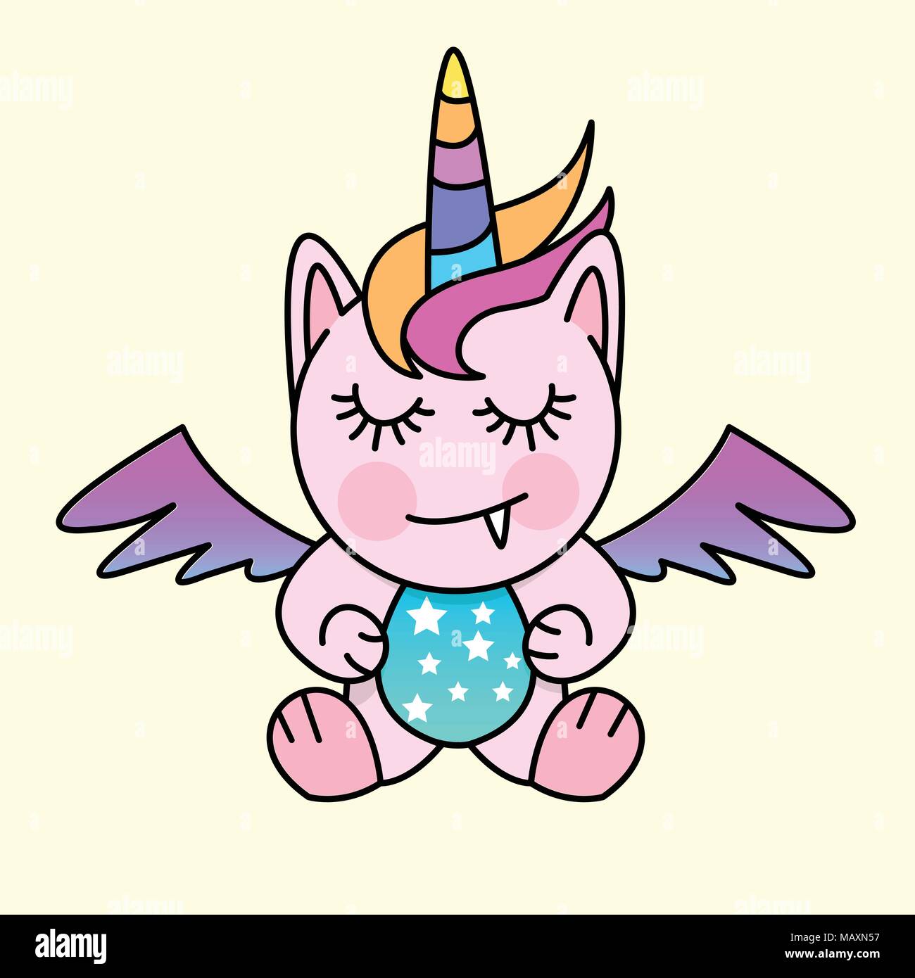 Eine kleine Fantasy Kreatur mit Einhorn und Pegasus. Vector Illustration Stock Vektor