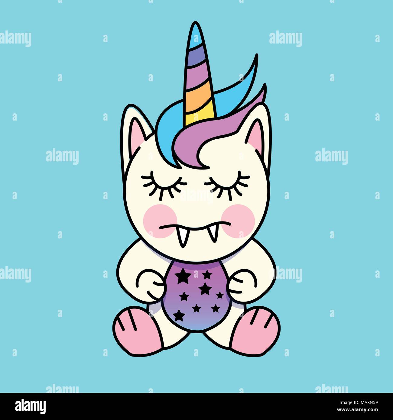 Ein Susses Kleines Einhorn Monster Charakter Vector Illustration Stock Vektorgrafik Alamy