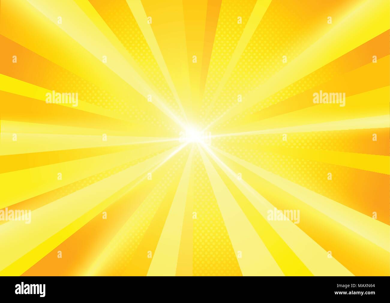 Eine helle gelbe Sun burst strahlenden Hintergrund. Vector Illustration Stock Vektor