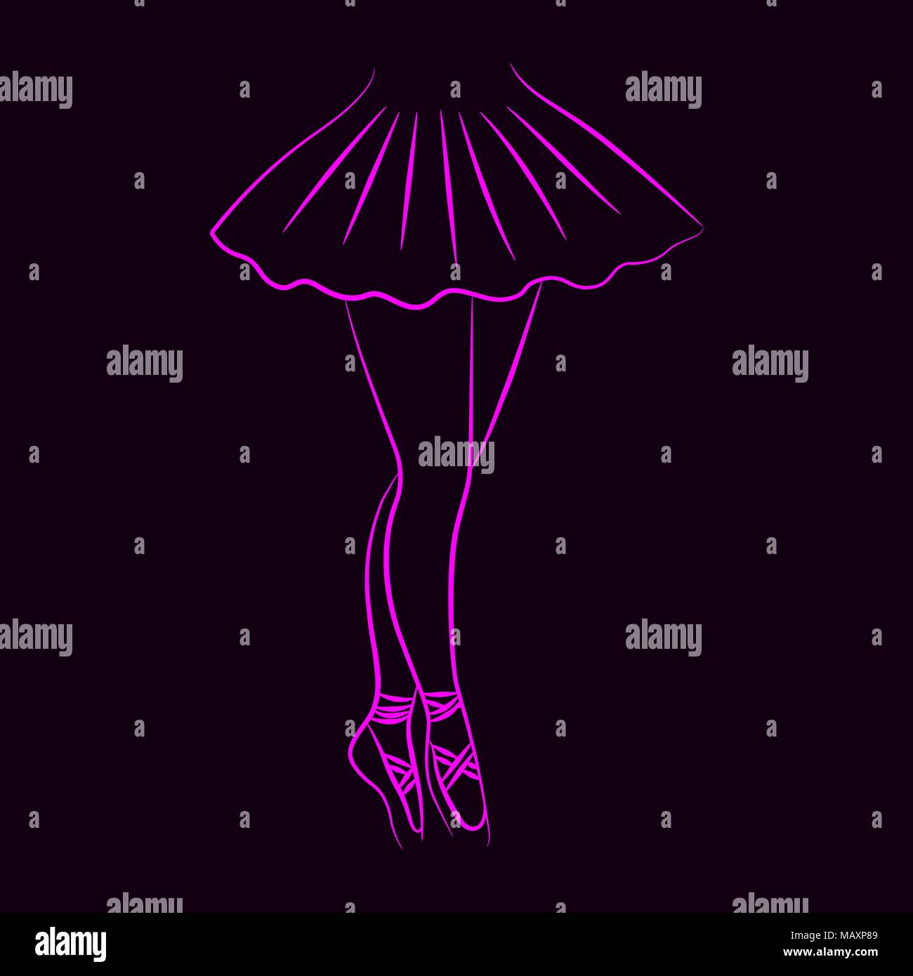Schlanke ballerina Füße auf einem dunklen Hintergrund Stock Vektor