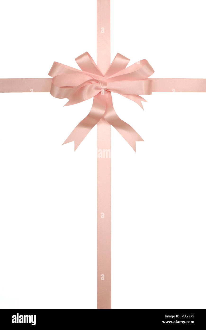 Pink Ribbon und Bogen auf weißem Hintergrund Stockfoto
