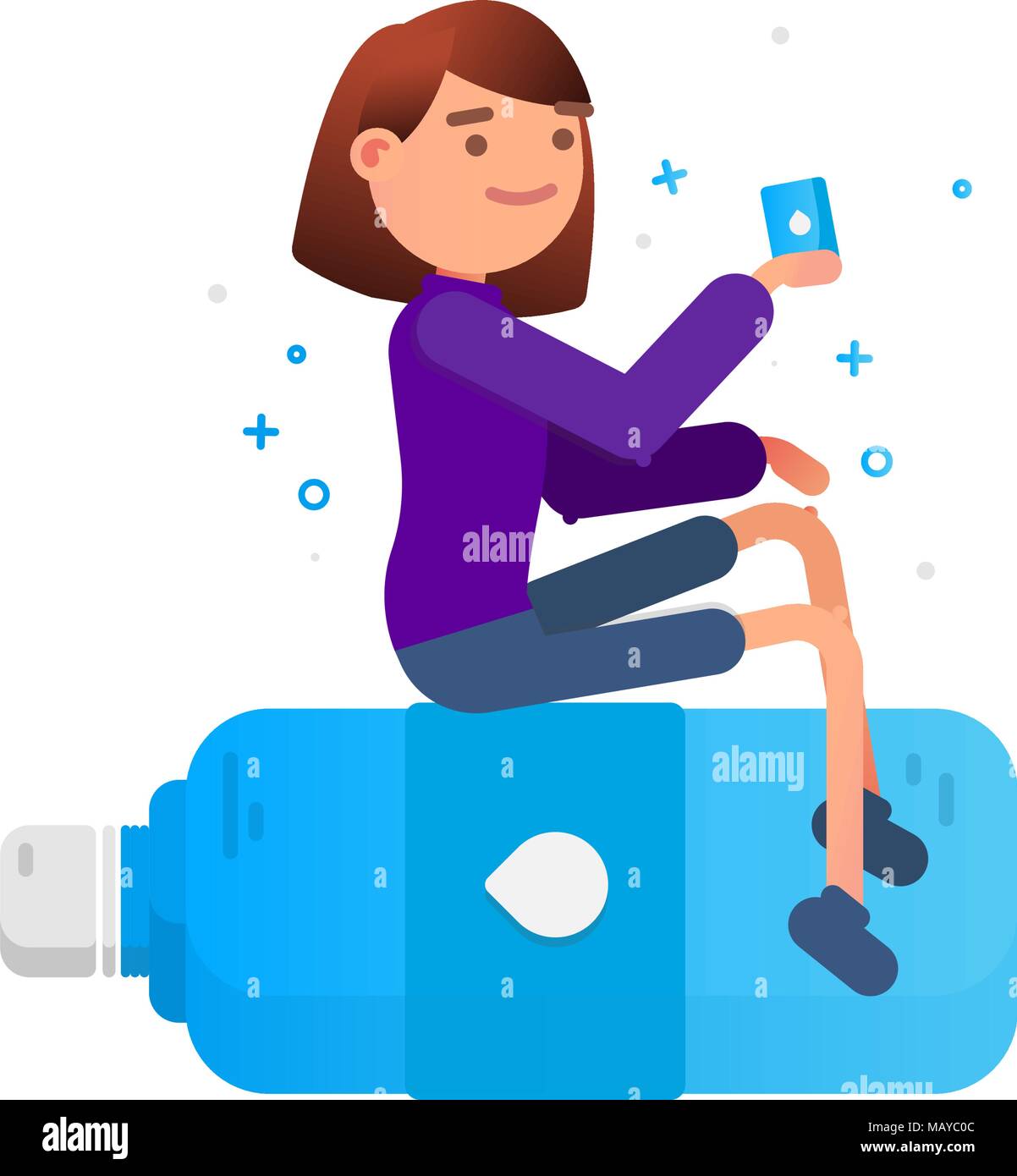 Frau Wasser trinkt. Konzept von Trinkwasser, gesundes. Vektor Flat Style Cartoon Illustration auf weißem Hintergrund Stock Vektor