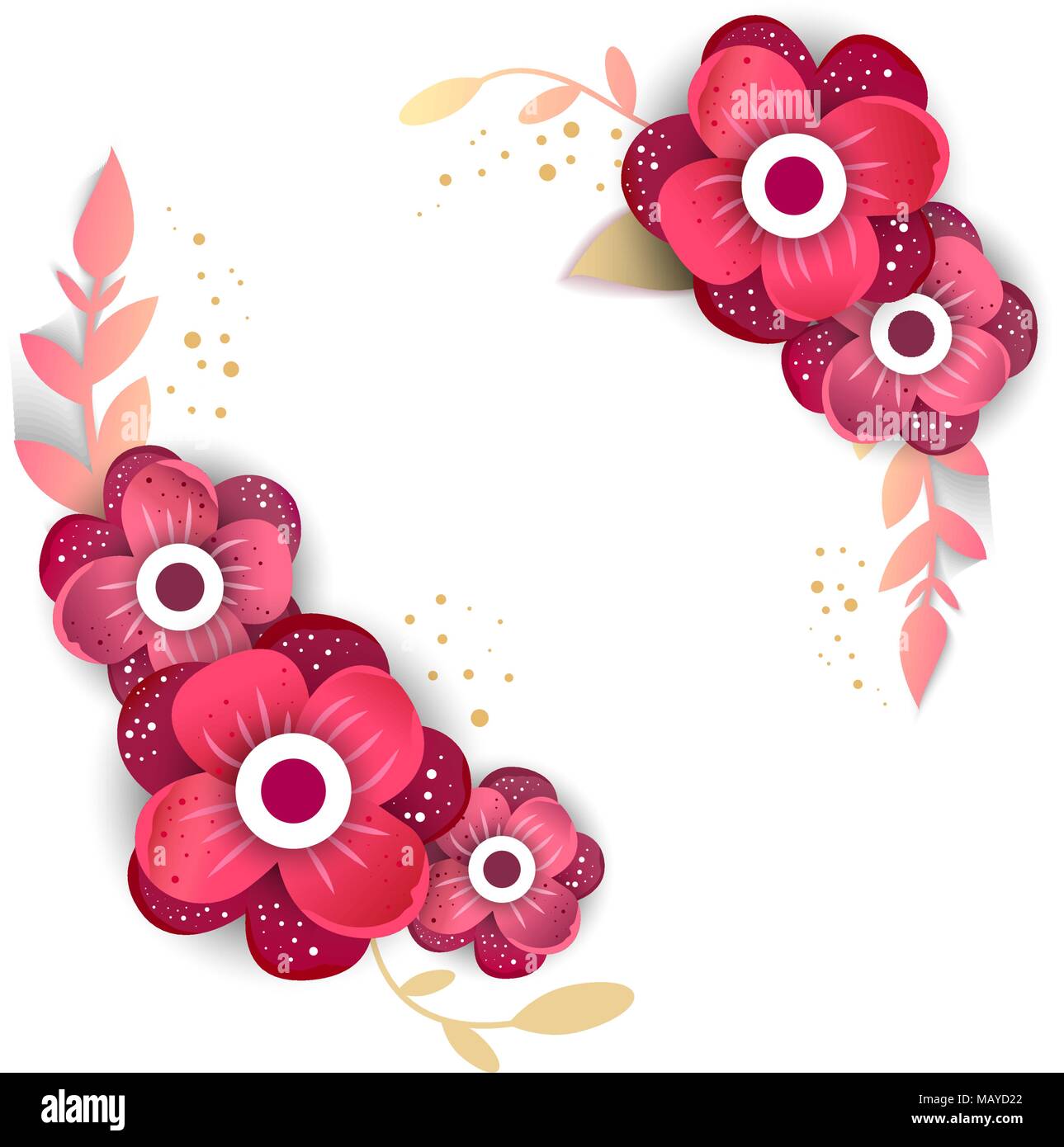 Papier schneiden Stil mit hellen Blumen auf weißem Hintergrund. Vector Illustration. Stock Vektor