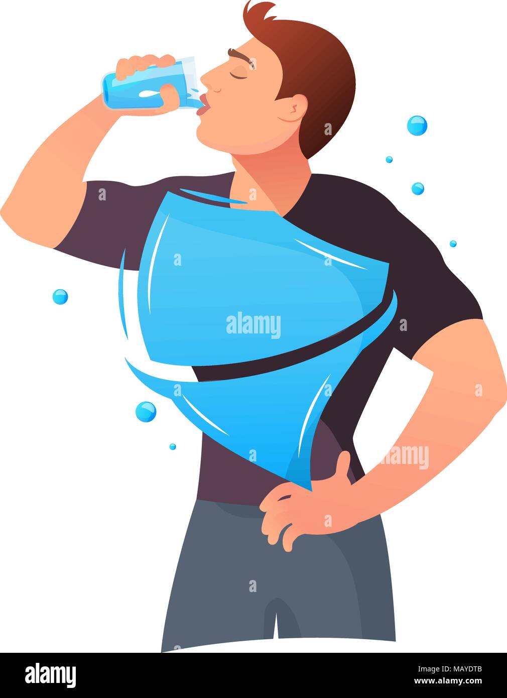 Man Wasser trinkt. Konzept von Trinkwasser, gesundes. Vektor Flat Style Cartoon Illustration auf weißem Hintergrund Stock Vektor