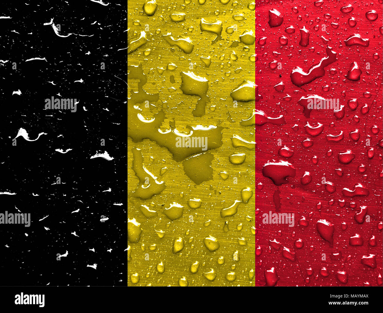 Flagge Belgiens mit Regentropfen Stockfoto