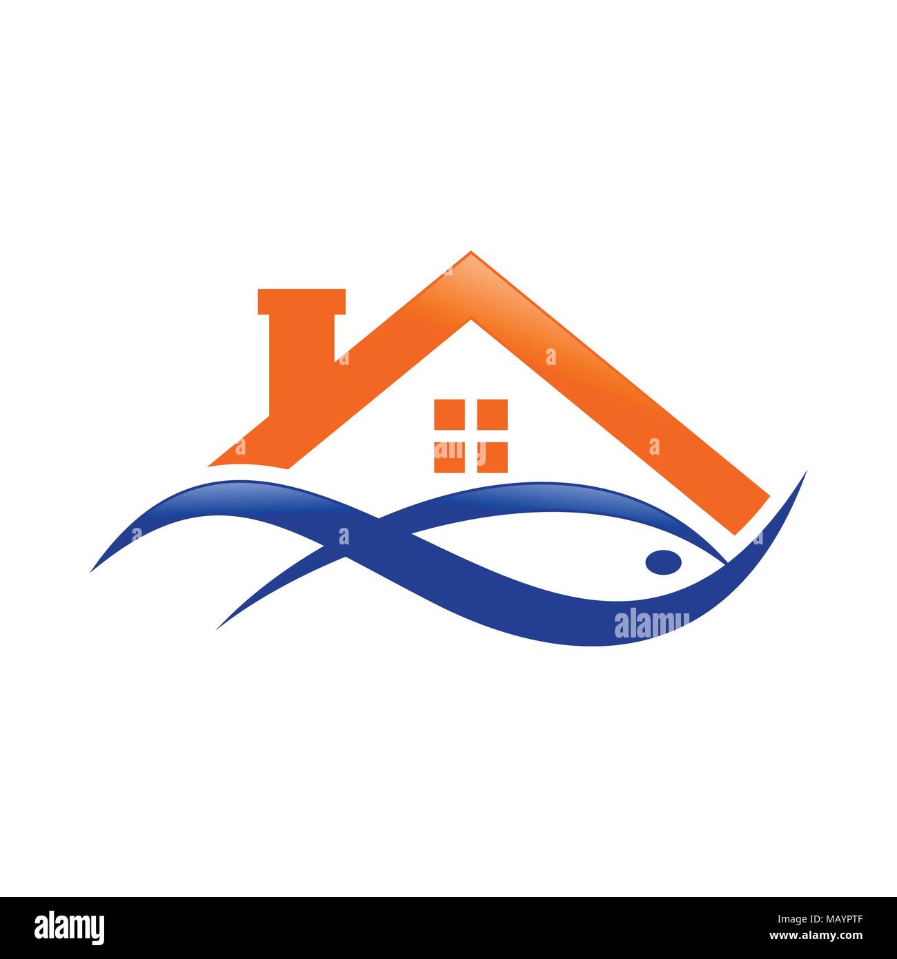 Abstrakte Lake House wässrige Fisch Orange Blau Symbol Logo Vector Graphic Design Stock Vektor