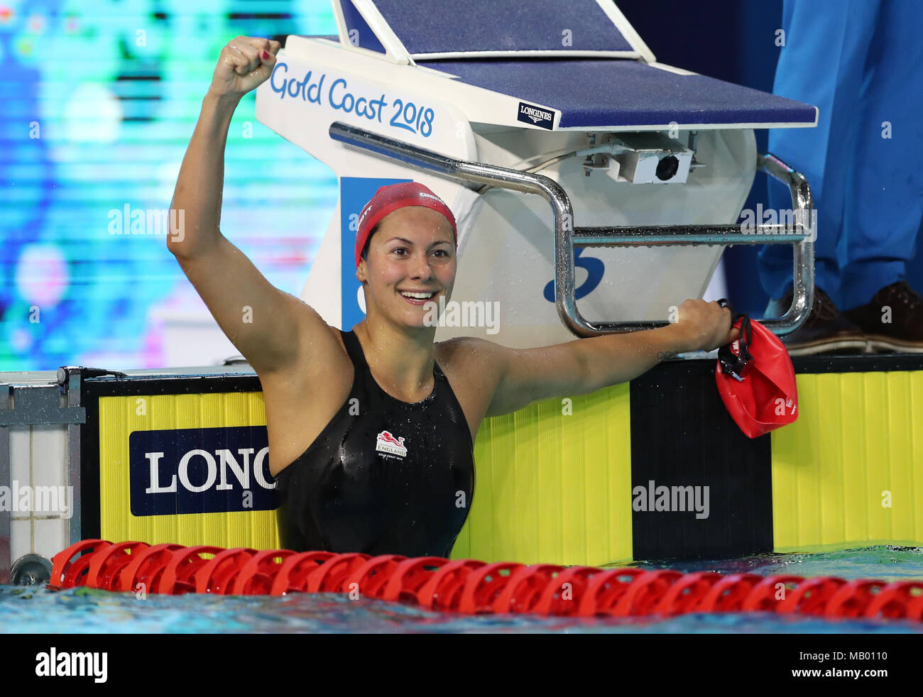England's Aimee Willmott nach Gold gewinnen in 400 der Frauen m Individuelle Medley am Optus Aquatic Center während der Commonwealth Games 2018 in der Gold Coast, Australien. Stockfoto