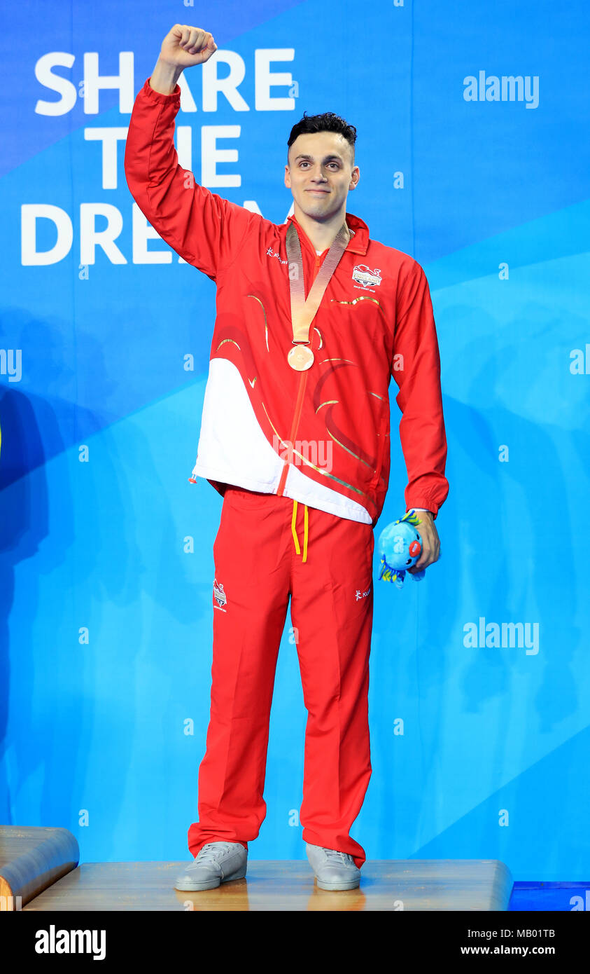 England's Jame Kerl mit seiner Medaille nach Bronze gewann bei den Herren 400 m Freistil am Optus Aquatic Center während der Commonwealth Games 2018 in der Gold Coast, Australien. Stockfoto