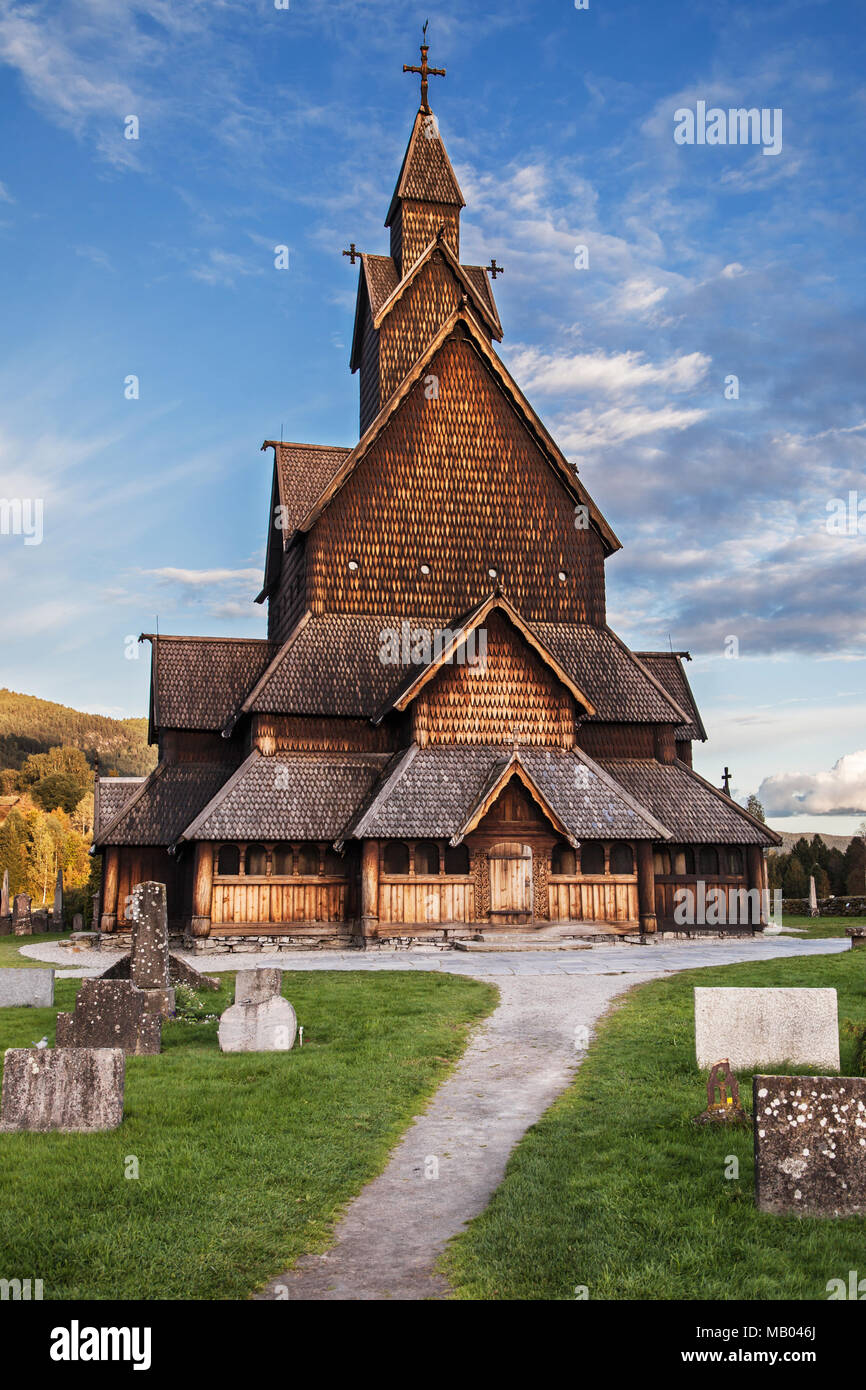 Mittelalterliche Stabkirche in Heddal Gemeinde in Notodden, Norwegen. Stockfoto