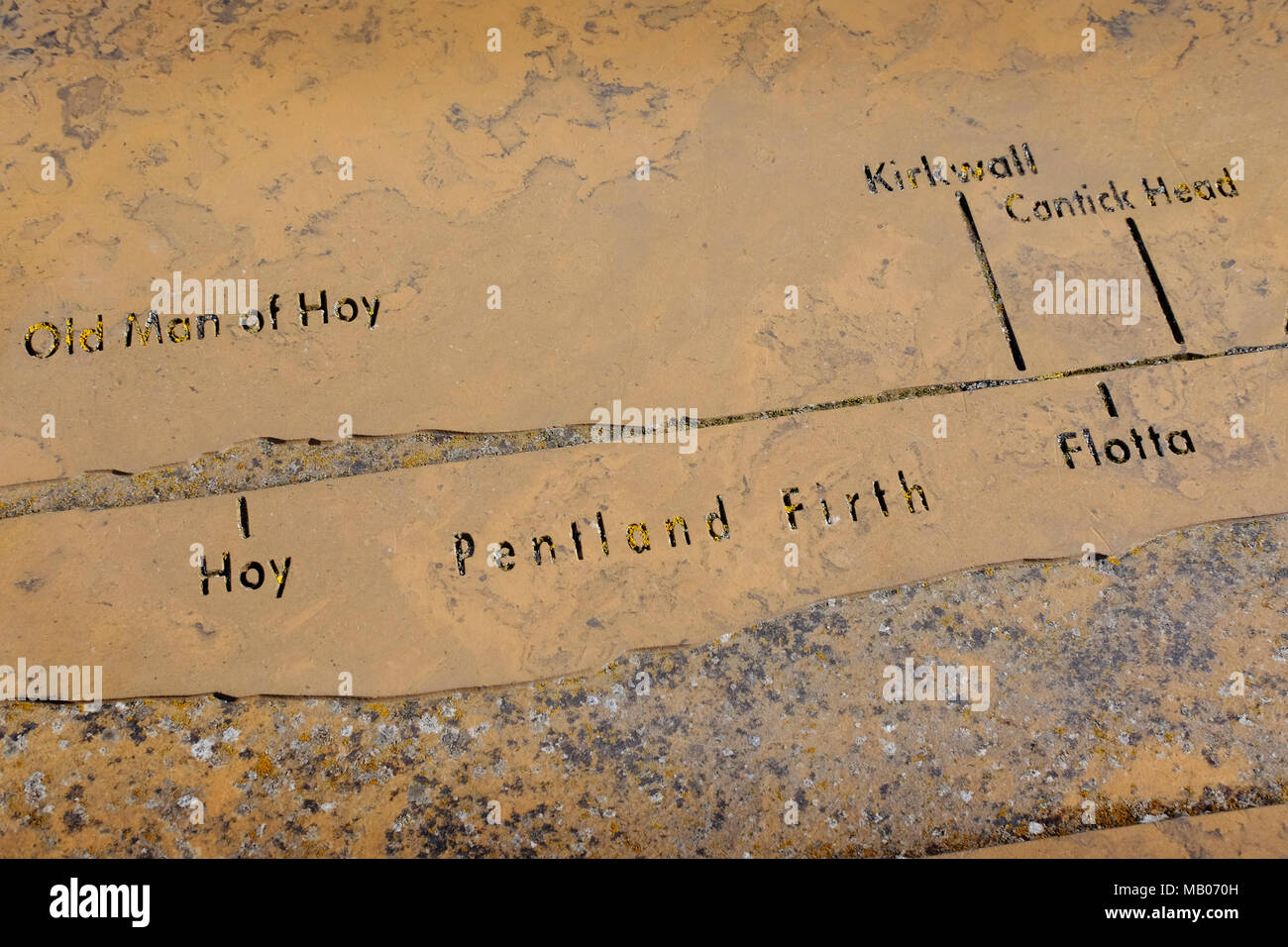 CAITHNESS, Großbritannien: Eine Gravur zeigt eine Karte des Pentland Firth. Stockfoto