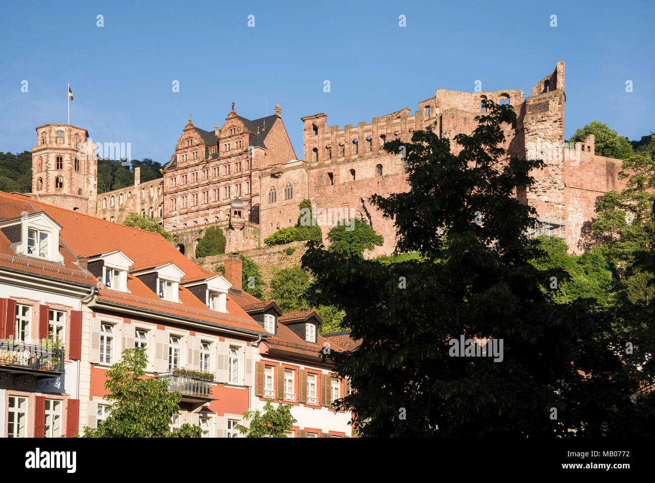 Kornmarkt und Blick aufs Schloss, Heidelberg, Baden-Württemberg, Deutschland Stockfoto