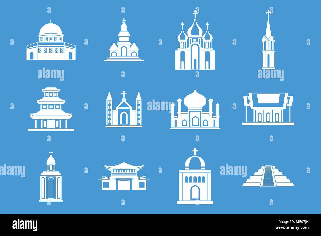 Tempel Icon Set blau Vektor Stock Vektor