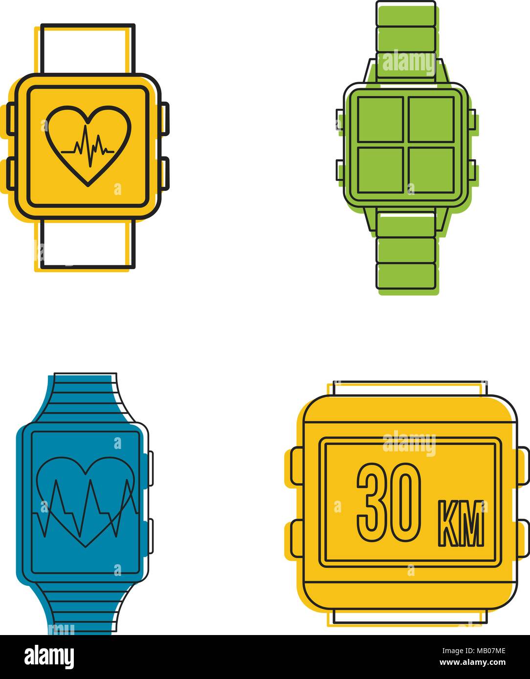 Smartwatch Icon Set, Farbe Umrisse Stil Stock Vektor