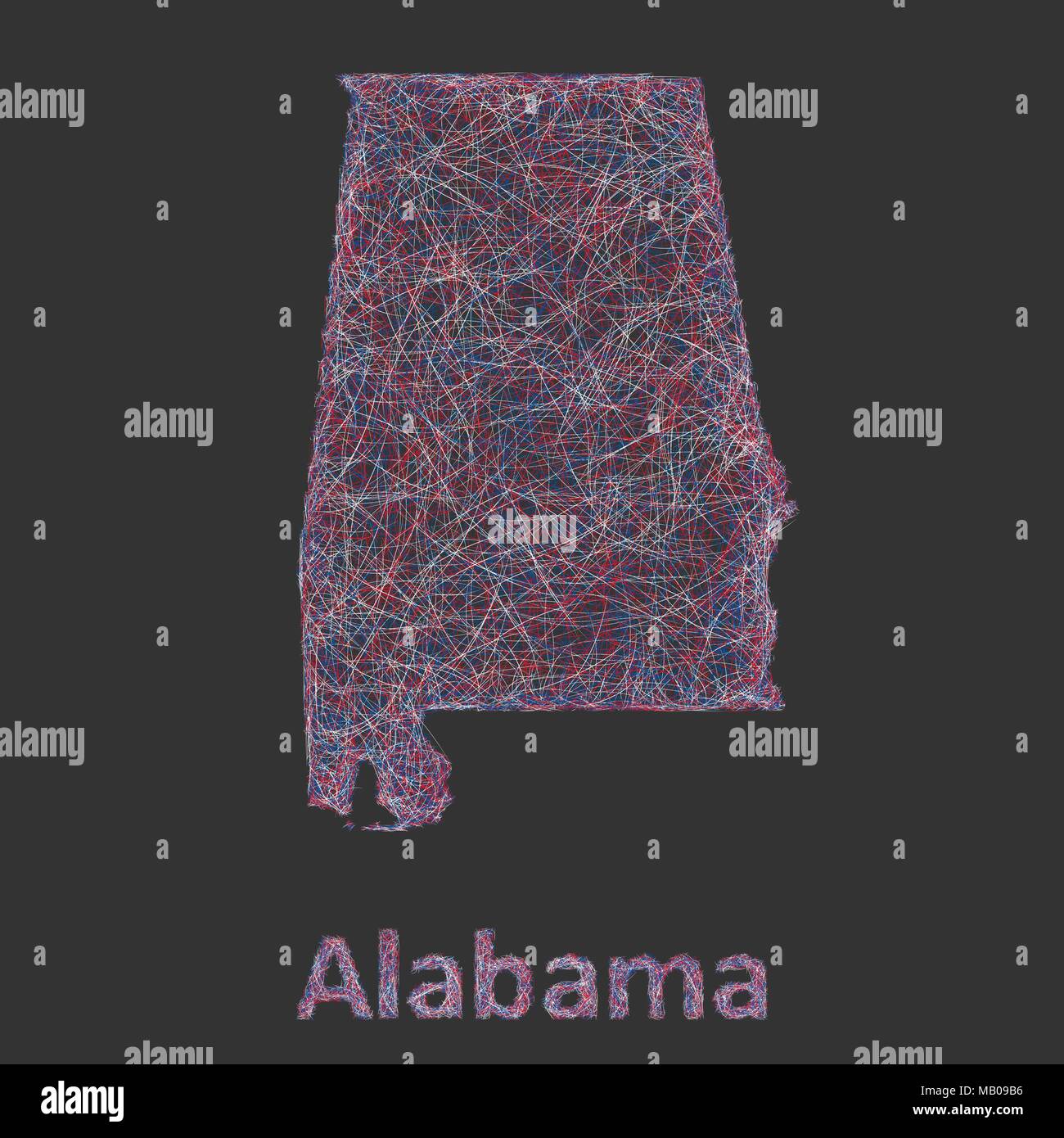 Bunte Linie Kunst Karte von Alabama state Stock Vektor