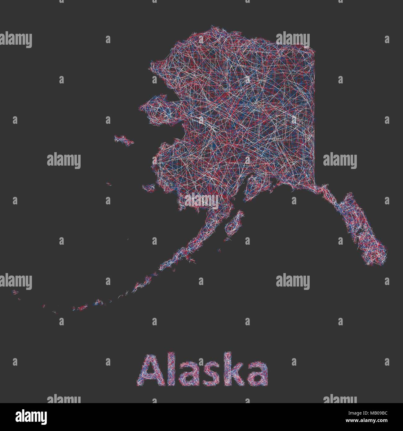 Bunte Linie Kunst Karte von Alaska state Stock Vektor