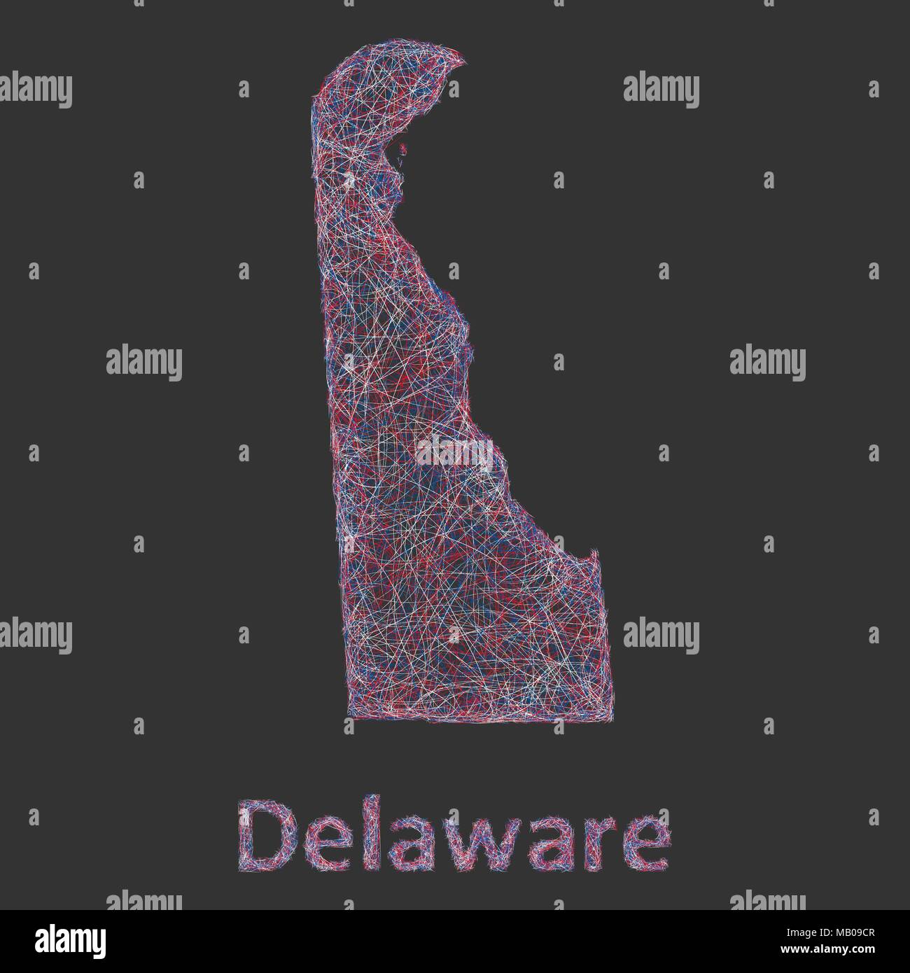 Delaware Linie Art Karte Stock Vektor