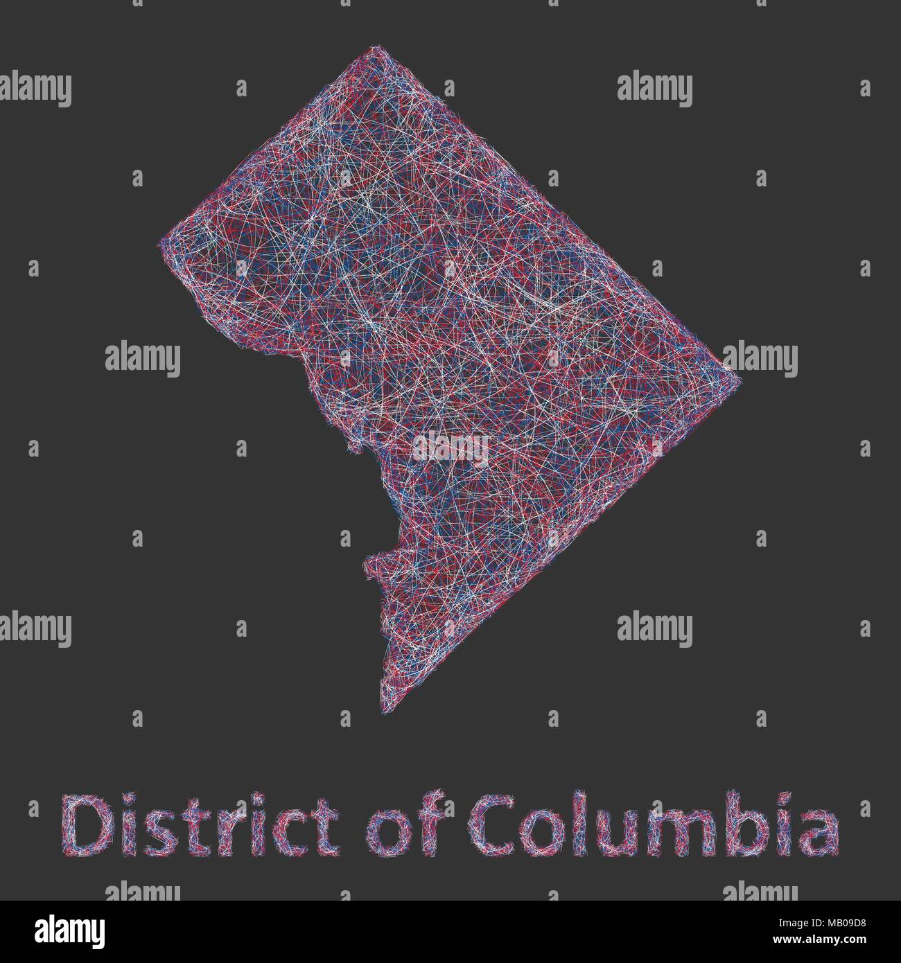District Of Columbia Linie Art Karte Stock Vektor