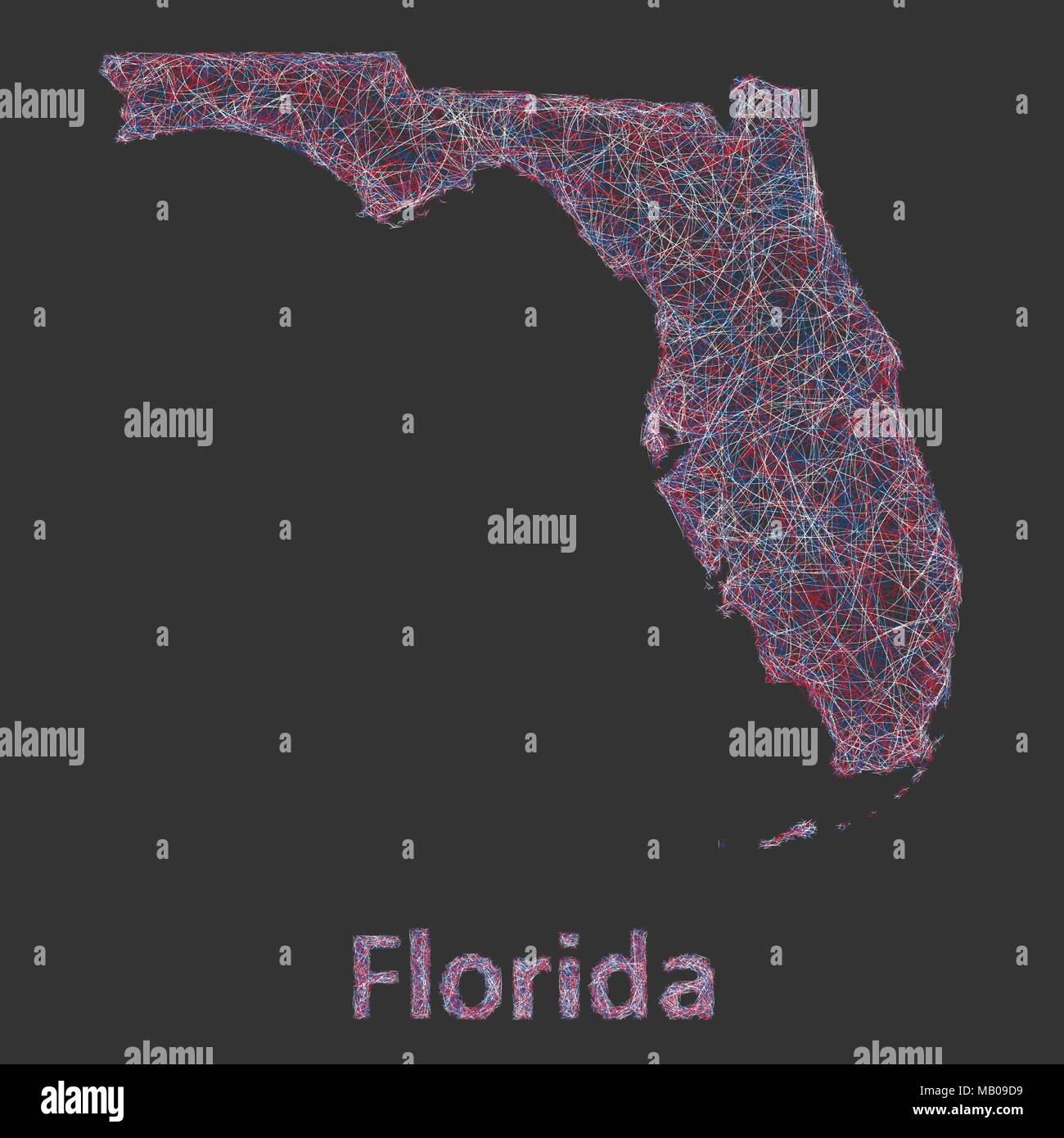 Florida Linie Art Karte Stock Vektor