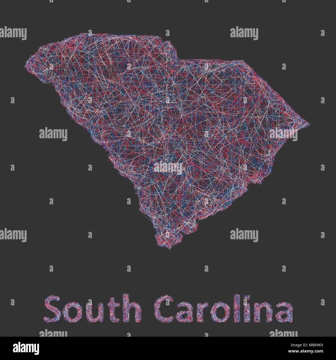 South Carolina Linie Art Karte Stock Vektor