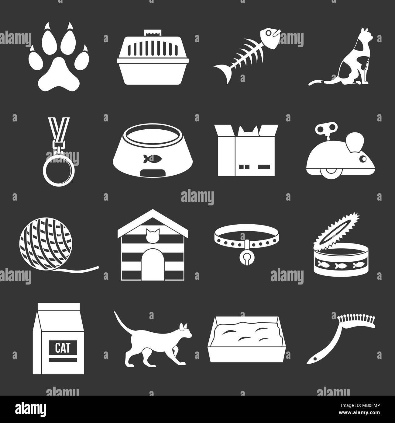 Cat Care Tools Icons Set grau Vektor Stock Vektor