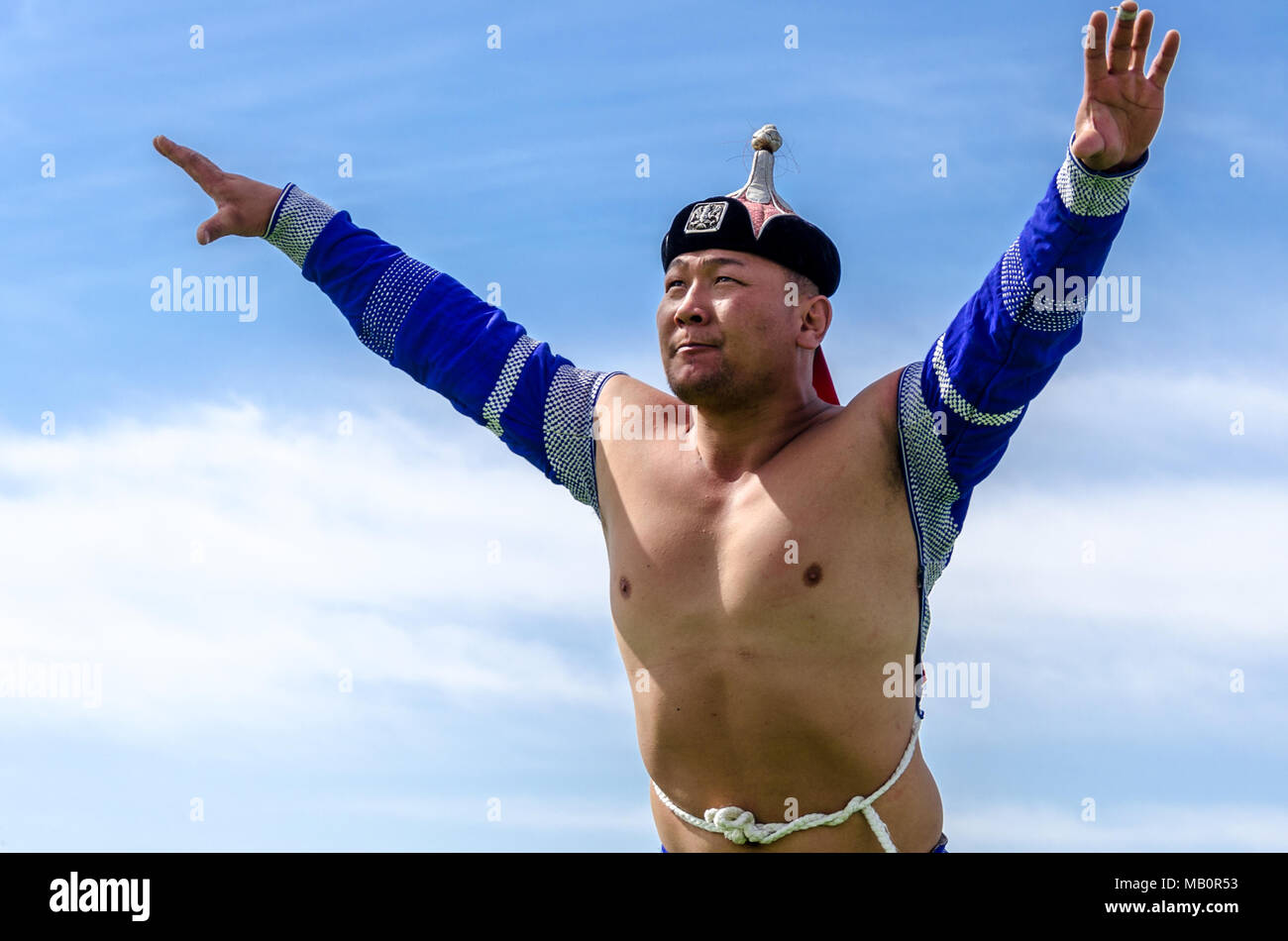 Wrestiling Wettbewerb, NAADAM Festival, Murun, Mongolei Stockfoto