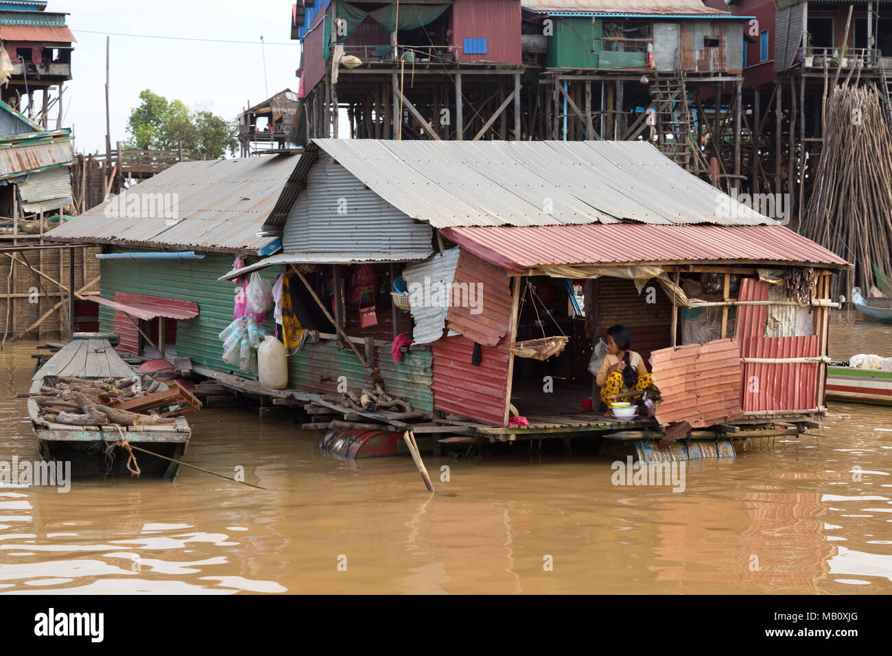 Tonle Sap in Kambodscha schwimmenden Dorf mit schwimmenden Häusern und Haus Boote, Tonle Sap, Kampong Khleang, Kambodscha Asien Stockfoto