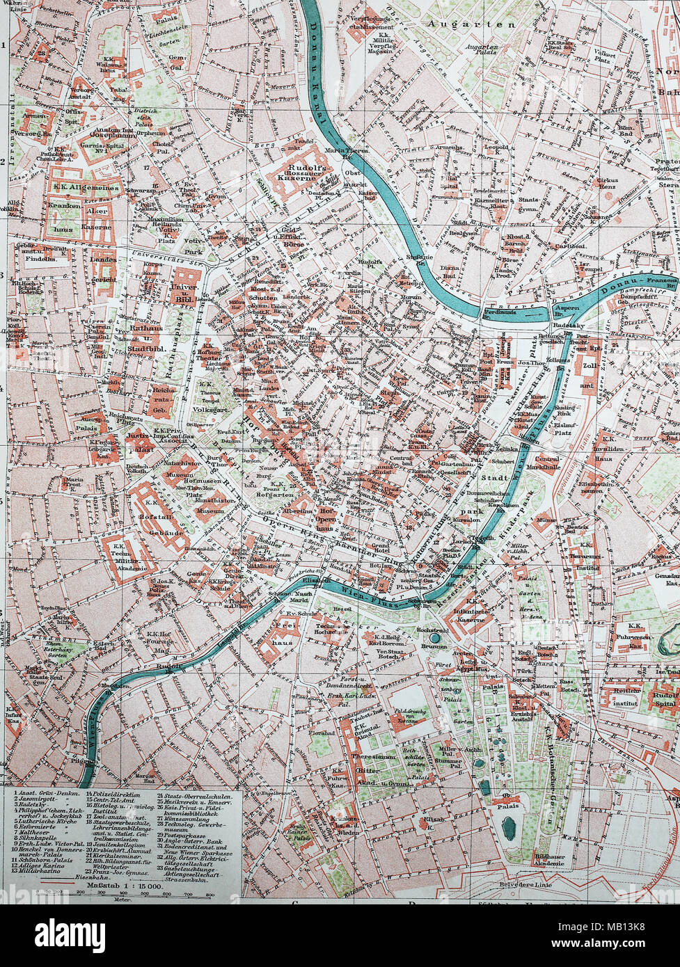 M3 Wien Stadtplan farbig Österreich Historische alte Stadtkarte 1878 