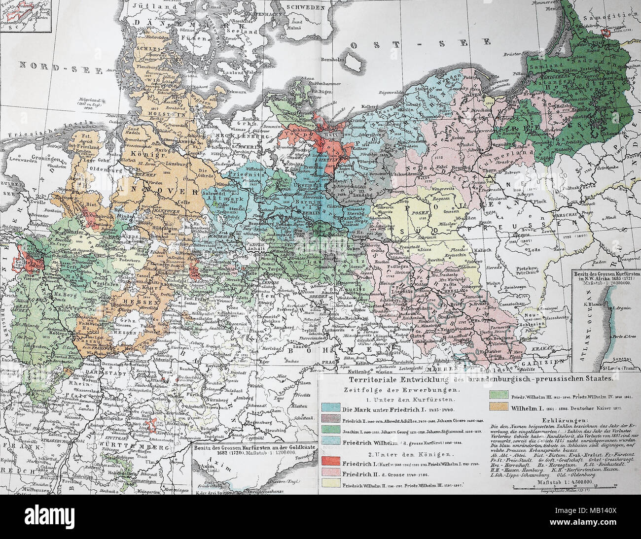 Historische Landkarte von Preussen, 1895, Historische Karte von Preußen, 1895, digital verbesserte Reproduktion einer Vorlage drucken aus dem Jahr 1895 Stockfoto